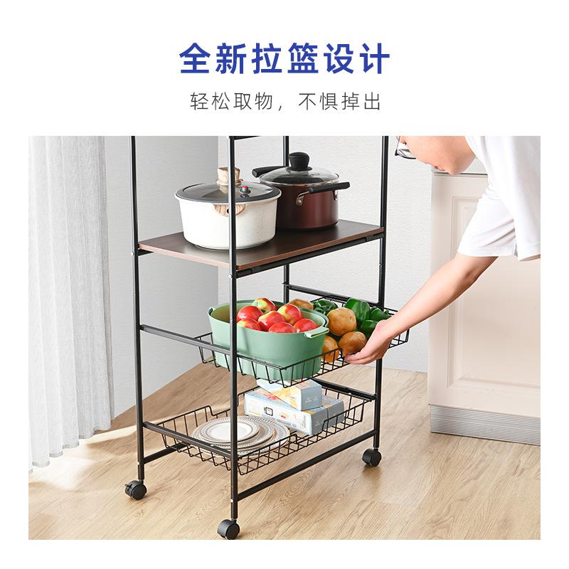 微波炉储物架落地多层抽屉式厨房置物架推拉蔬菜收纳架移动小推车