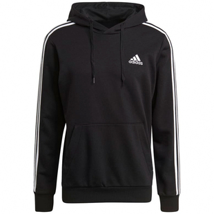 Adidas阿迪达斯男子三条纹加绒卫衣运动休闲宽松圆领套头衫JE6308