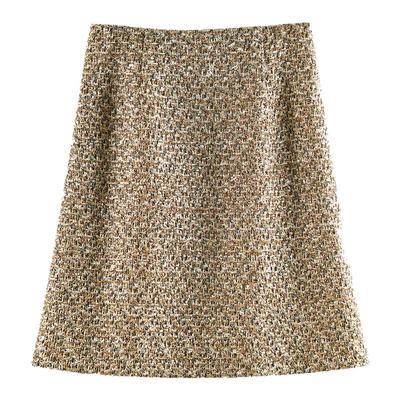 金色毛呢包臀裙女短裙秋冬半身裙