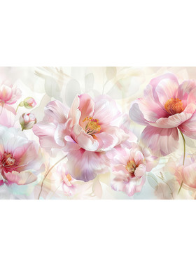牡丹玫瑰花壁画养生馆墙贴画