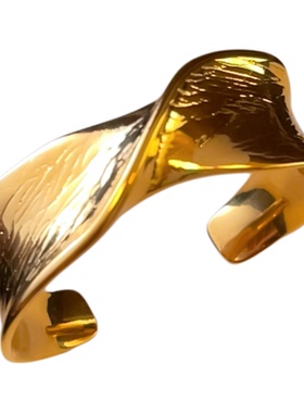 异形叠戴手镯宽面金小众风异域风肌理时髦夸张手饰18k金结婚