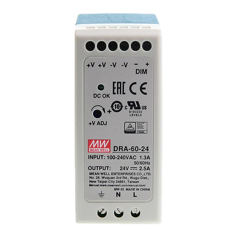 台湾明纬导轨型电源DRA-60-12/24V恒流 60W智能系统直流可调模块