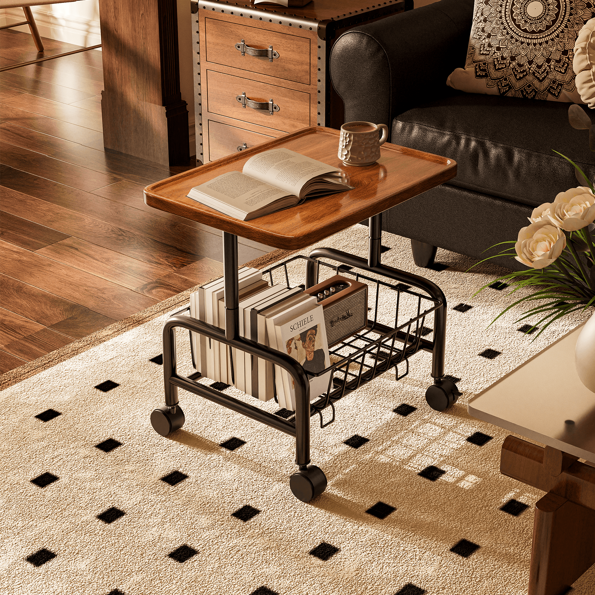 沙发边几可移动客厅小推车置物架带轮奶油风小茶几家用简易小桌子