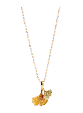 sumni/莎米尼秋季新款珐琅滴釉银杏叶情人节三生有幸女气质项链