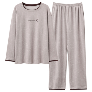 牧柔拉架棉青少年秋季春季简约风宽松舒适睡衣套装圆领套头式休闲