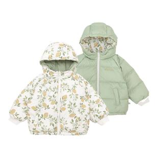 YOUGE幼歌 婴幼儿碎花双面穿蓬松儿童插肩袖羽绒服连帽外套潮