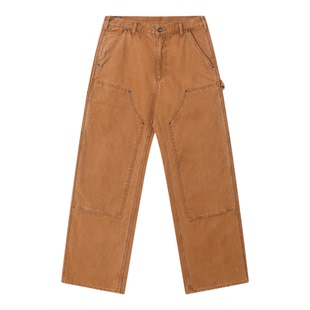 蓝布屋B01双膝伐木工装裤子复古重磅水洗做旧高腰宽松直筒休闲裤