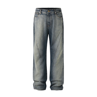 NOVACAM美式复古cleanfit重工水洗做旧渐变泥染黄微喇vibe牛仔裤