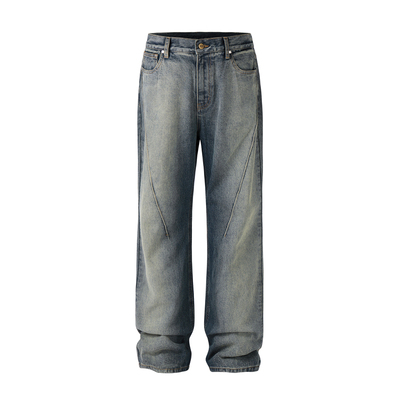 美式复古水洗做旧渐变牛仔裤