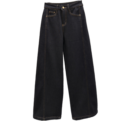 加绒加厚宽松直筒牛仔裤女休闲