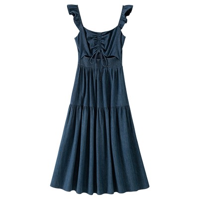 BANANA BABY2026年新款度假风茶歇连衣裙女桃心领小飞袖长裙