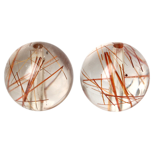 7A级天然红发晶单珠红兔毛水晶散珠红水晶穿手链隔珠配珠diy配件