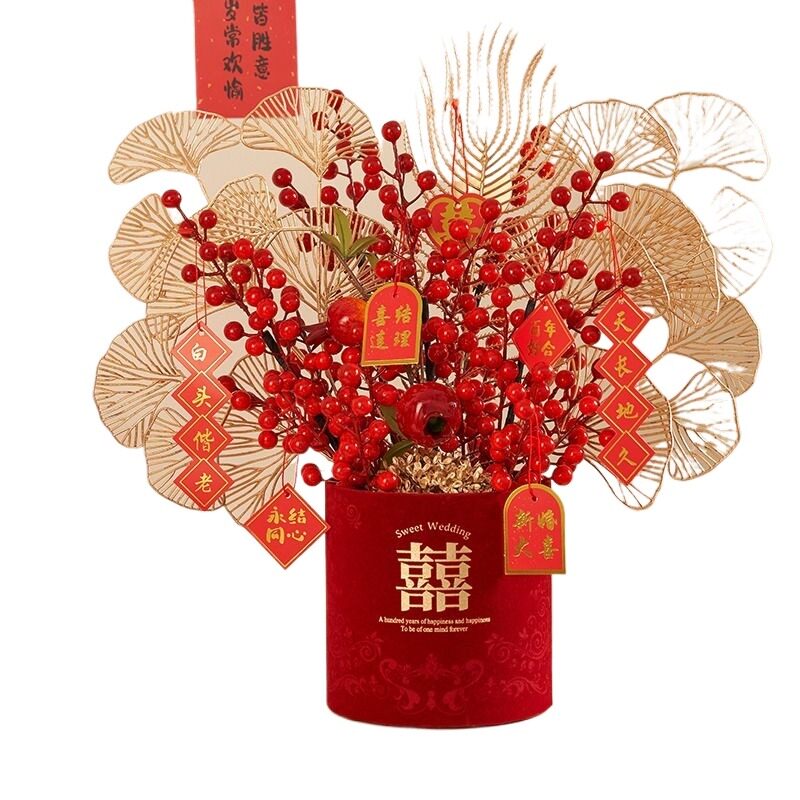 仿真花乔迁之喜福桶摆件发财果红果盆栽客厅装饰品特大号干花摆放