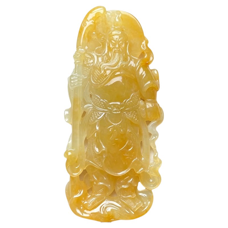 翠贵人冰种黄翡鸡油黄关公吊坠