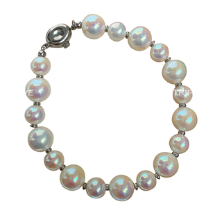 自研!极光镜面akoya珍珠手链磁吸扣人工天女级类幻彩马贝白透粉