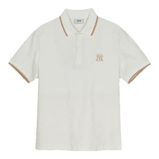 MLB官方男女情侣浮雕提花钻石老花时尚短袖POLO衫25夏季新款PQM02