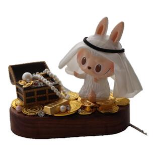 拉布布改娃场景摆件桌面卡通卡塔尔世界杯王子吉祥物车载摆件实木