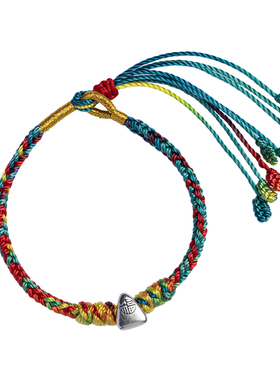 纯银粽子五彩绳全手工精编手绳链