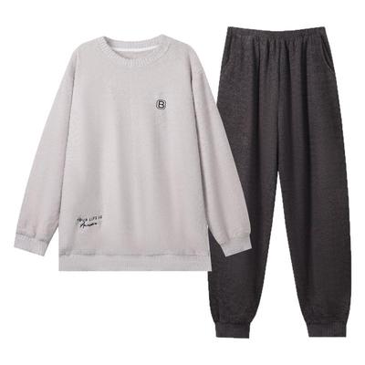 半边绒睡衣男士冬季加绒加厚