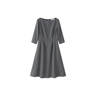 50%羊毛可机洗巴黎1950s法式复古通勤千鸟格粗花呢修身大摆连衣裙