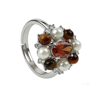 《圣诞棕果》老钱风虎眼石珍珠戒指开口可调节小众设计女手饰配饰