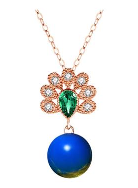 宫廷汉服旗袍配饰女项饰珠宝二代合成蓝珀蜜蜡孔雀屏吊坠锁骨项链