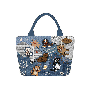 尼睿新款原创可爱狗狗手提小包牛仔印花时尚复古百搭帆布包Q186