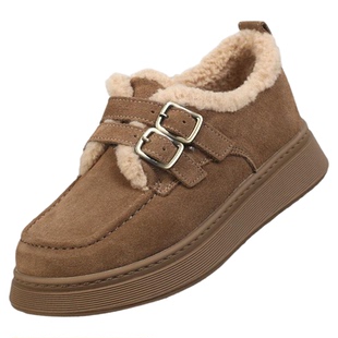 福禄桐厚底雪地靴女冬季加绒加厚双皮带扣平底舒适保暖一脚蹬女鞋