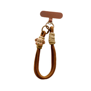 手机挂绳可爱狗狗棕色编织短绳手提腕带绳带夹片手机壳通用钥匙扣