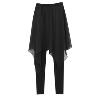 2025夏秋黑色假两件薄款打底裤雪纺裙裤九分裤女修身大码长裤外穿