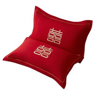 结婚枕套一对大红色磨毛刺绣婚庆新娘喜庆婚房陪嫁新婚礼物枕头套