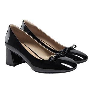 fed浅口单鞋女秋季新款女鞋漆皮高跟鞋黑色通勤鞋女款D0803-YA153