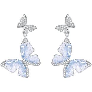 ZEGL冰晶蝴蝶耳环女2025新款爆款圆脸适合的耳钉冰种耳坠银针耳饰