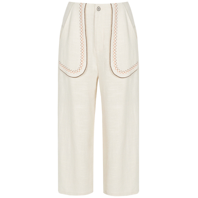 superr 中性复古立体绣花口袋宽松九分长裤百搭度假感