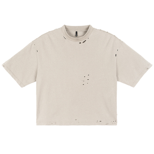 FIVE MEN重磅纯棉磨破复古T恤美式vintage风短袖衫短宽版型t恤男