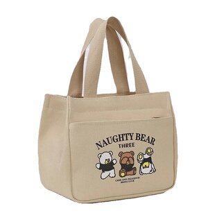 高颜值帆布手提包便当包外出简约小巧立体拎包通勤加厚上班饭袋