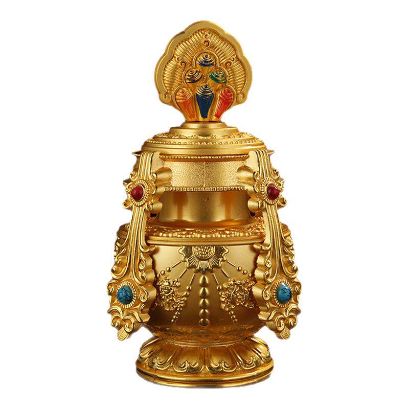 藏式密宗合金彩绘八吉祥莲花摩尼宝瓶精致做工供奉装饰品空瓶摆件