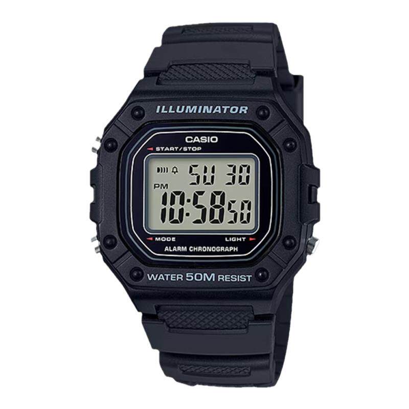 卡西欧Casio 复古小方块运动学生女表百搭小方块男表W-218H-1B