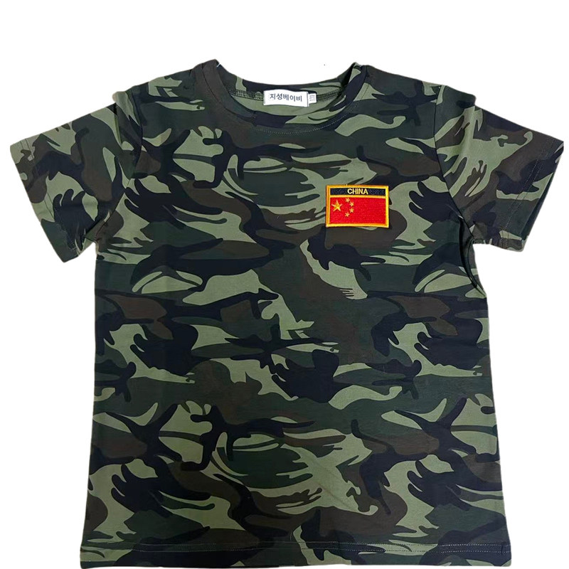 儿童T恤上衣纯棉夏季迷彩服圆领