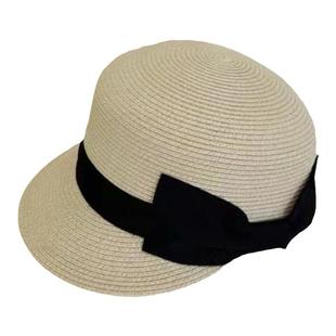 2026新款蝴蝶结草编鸭舌帽子女显脸小夏季草帽出游防晒遮阳马术帽