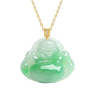 印象眸18K金镶翡翠佛公吊坠女款飘花冰种大肚弥勒笑佛玉坠礼物