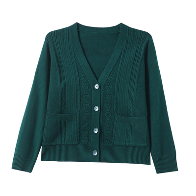 恒源祥100纯羊毛开衫口袋V领上衣