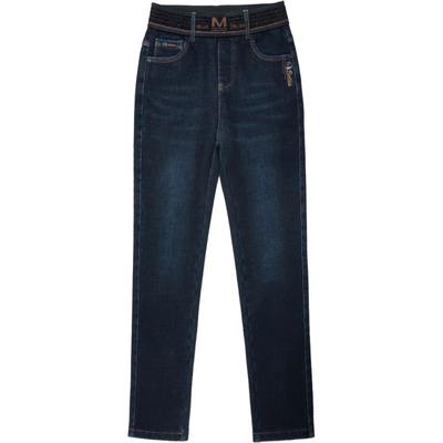 冬季加绒加厚直筒牛仔长裤女弹力