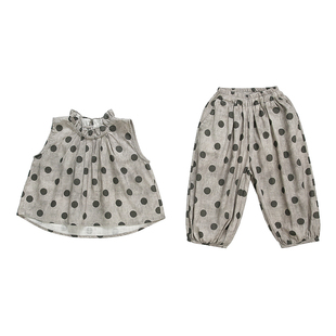 女童夏季波点两件套2026新款儿童清凉透气套装夏装女宝宝宽松衣服