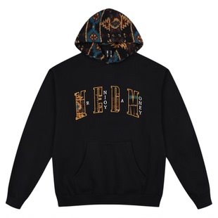 MEDM 图案羊羔毛拼接休闲连帽卫衣秋冬新款美式情侣套头加绒帽衫