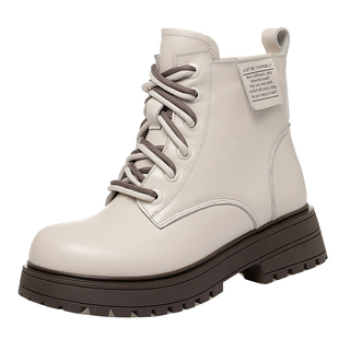 女士白色马丁靴女款冬季加绒女鞋加厚真皮棉鞋皮鞋羊毛靴子雪地靴