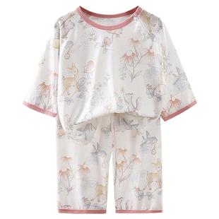 宝宝夏日套装女童夏季天竺棉男童睡衣夏季儿童无骨家居服2025新款