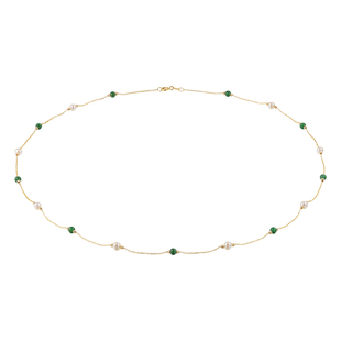 海蒂珠宝 清风饮露3-3.5mm海水Akoya珍珠翡翠满天星项链18K金女◇