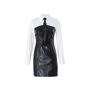 MD千亿【墨白宣言】2025秋季拼接黑色设计感休闲撞色连衣裙