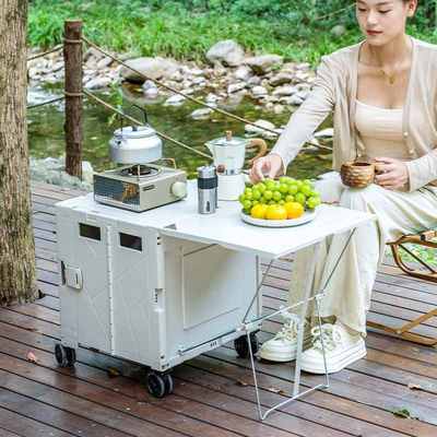 户外露营车家用购物车便携式手拉车带桌板营地推车塑料折叠拉杆车